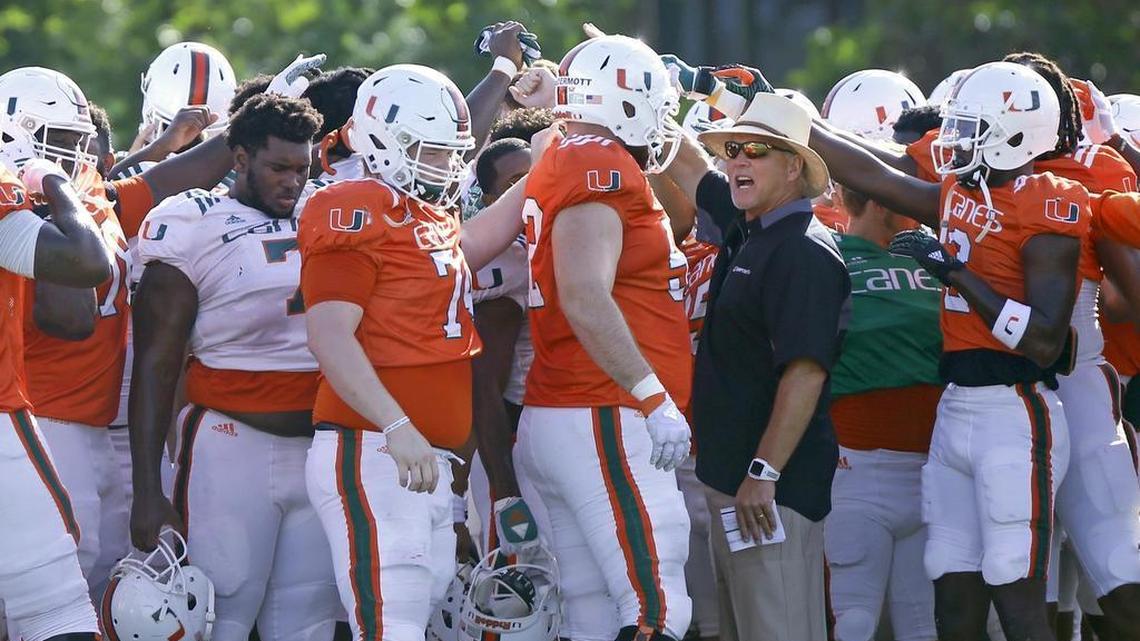 The Canes, shown here earlier this month at Greentree Field, were right back on Greentree on Tuesday, preparing for a game against Syracuse on Saturday at Hard Rock Stadium.