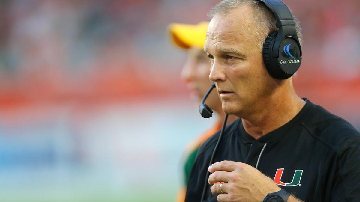 University of Miami Hurricanes head coach Mark Richt walks the sidelines in the second quarter of an NCAA college football game against the FAU Owls on Saturday Sept. 10, 2016, in Miami Gardens.