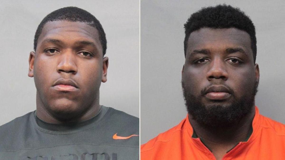 Trevor Darling, left, and Jahair Jones were arrested in Miami Beach on Wednesday night for “resisting officer without violence,’’ according to the arrest affidavits.