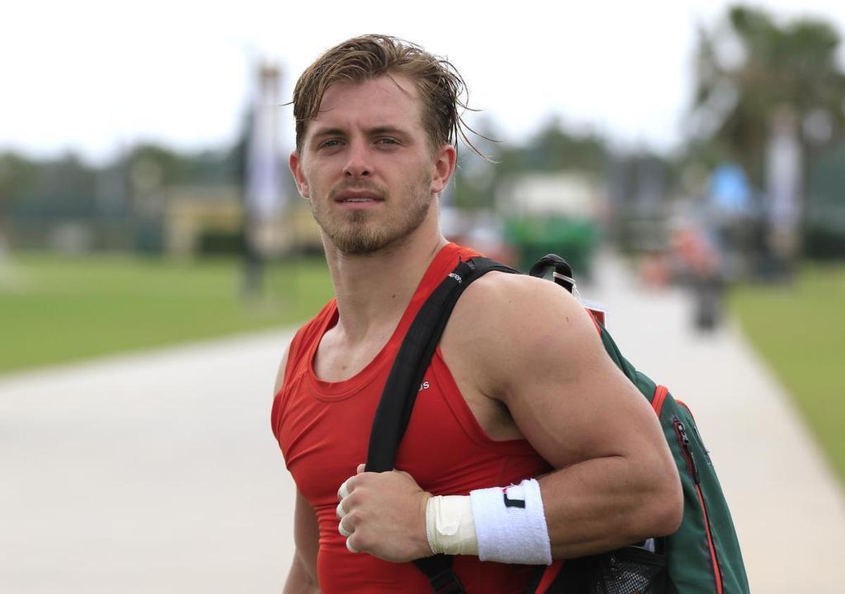 Wide receiver Braxton Berrios is the Hurricanes’ top receiver, the nation’s sixth-ranked punt returner and UM football’s top student. Here, he’s shown after a September practice at ESPN's Wide World of Sports in Orlando. Photo/Reinhold Matay