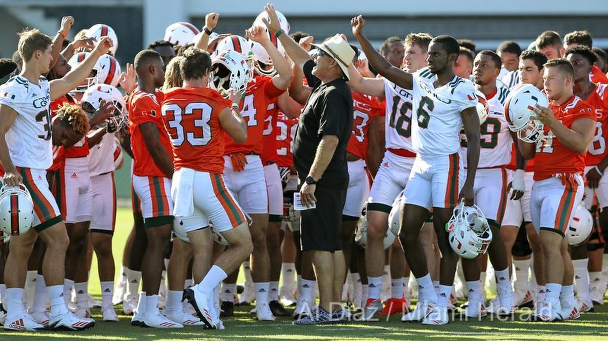 During the second day of University of Miami football camp at Greentree Field on Wednesday, August 2, 2017.
