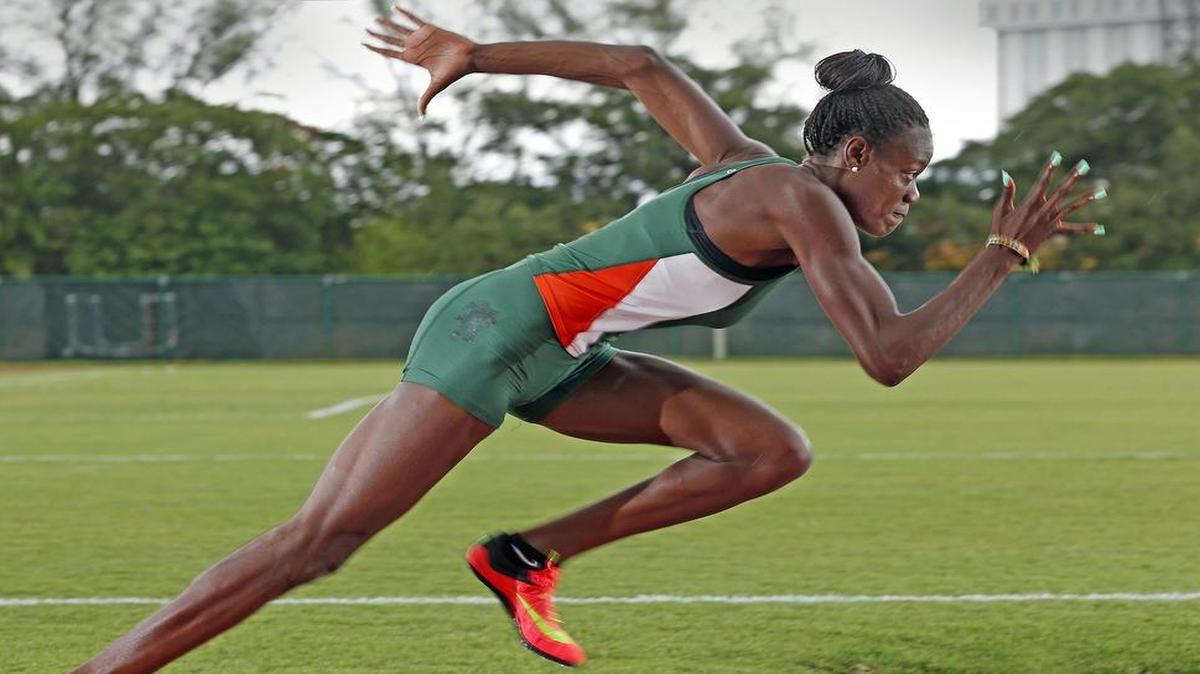 
Shakima Wimbley works on her form in preparation for the NCAA championships.
