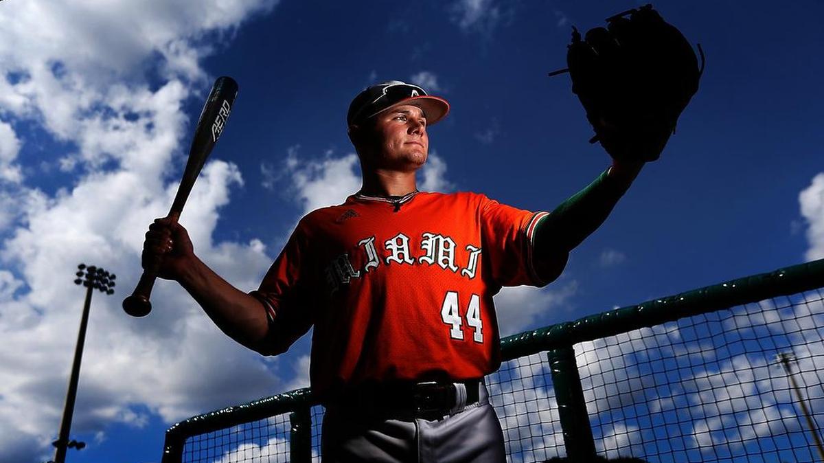 The University of Miami's new right fielder Michael Burns at Mark Light Field.