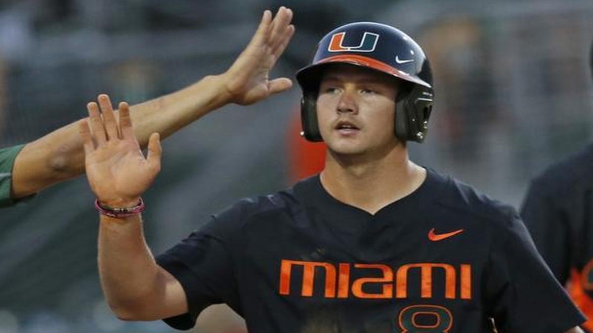 
David Thompson, pictured earlier this season, hit three home runs and drove in nine runs as UM defeated Georgia Tech 22-1 on Friday, May 15, 2015. 
