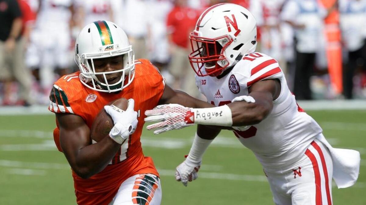 
UM wide receiver Rashawn Scott, shown against Nebraska, has 18 catches for 278 yards and a touchdown this season.
