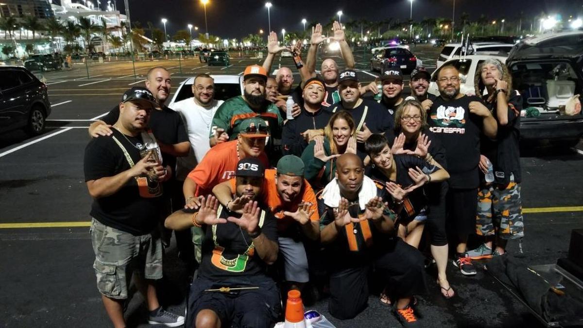 Cutler Ridge Laz and his wife, Maureen, along with the “Green Lot CanesFam” friends.