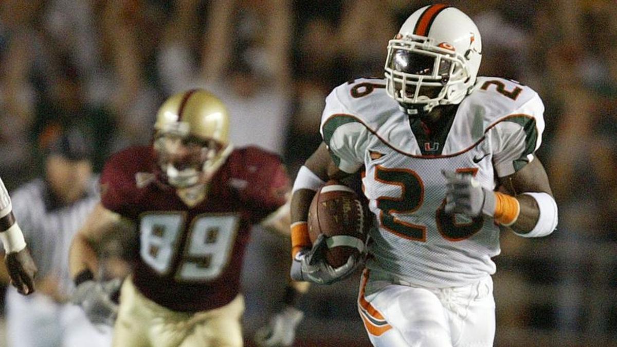 Sean Taylor returns an interception in the second quarter for a touchdown at Boston College on Sept. 20, 2003.