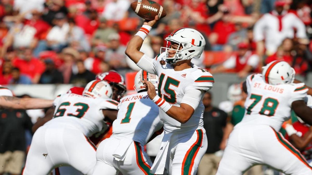 Miami quarterback Brad Kaaya (15) throws during the first half against North Carolina State at Carter-Finley Stadium in Raleigh, N.C., on Sat., Nov. 19, 2016. Miami won, 27-13.
