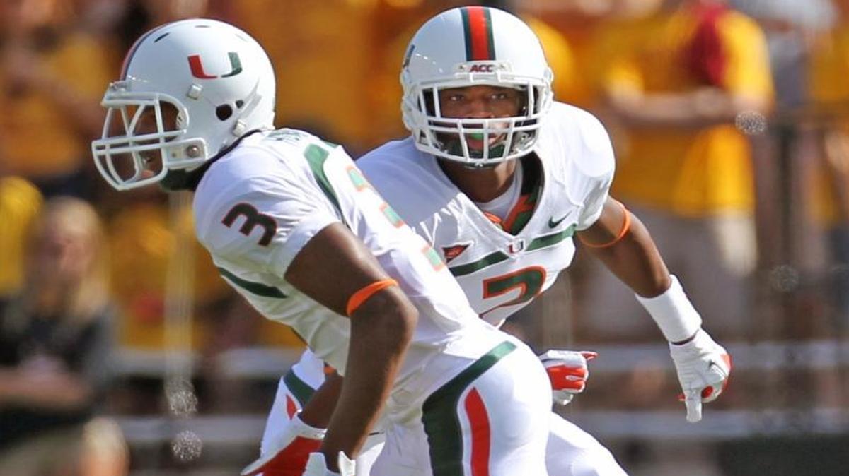 
UM defensive backs Tracy Howard (3) and Deon Bush (2) are shown against Boston College on Saturday, Sept. 1, 2012 during the players’ freshman season. Howard and Bush get one final shot to beat Florida State this weekend.

