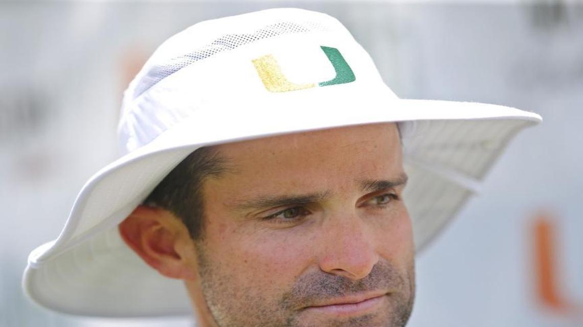 Miami Hurricanes' defensive coordinator Manny Diaz is shown after football practice at the University of Miami in Coral Gables on August 5, 2016.