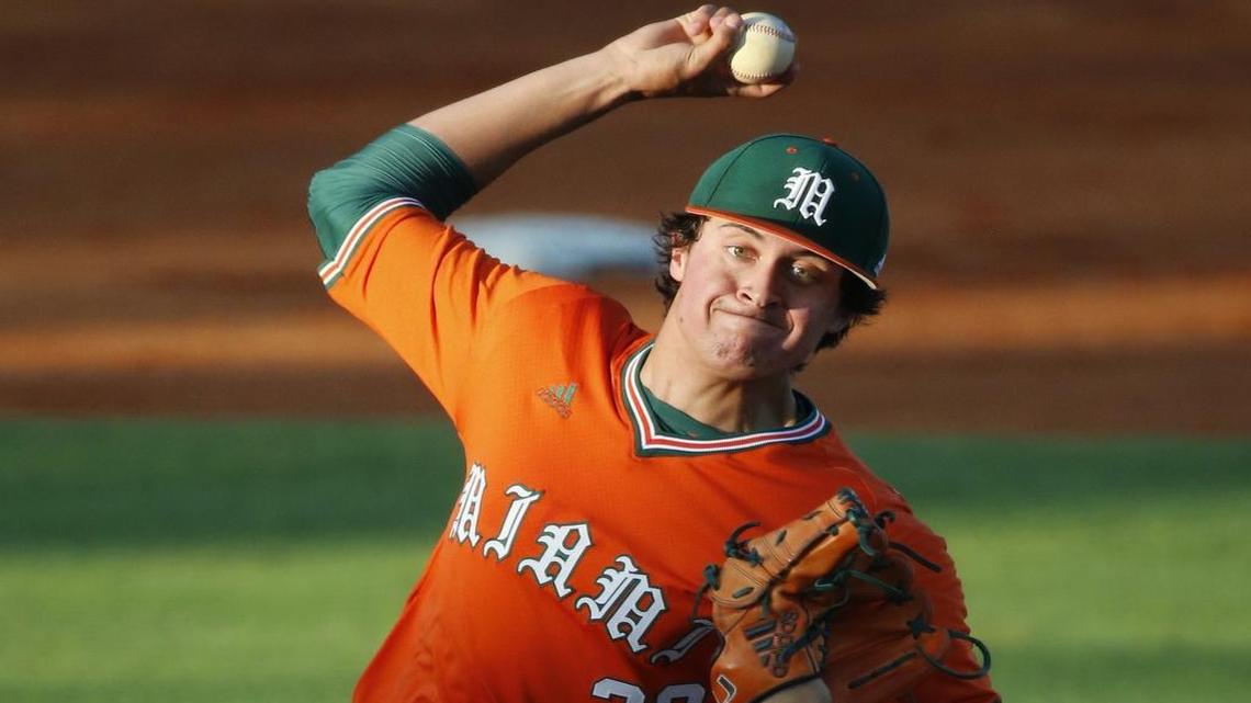 Miami pitcher Evan McKendry, shown here against FIU earlier this season, was the first UM player selected in the 2019 MLB Draft.