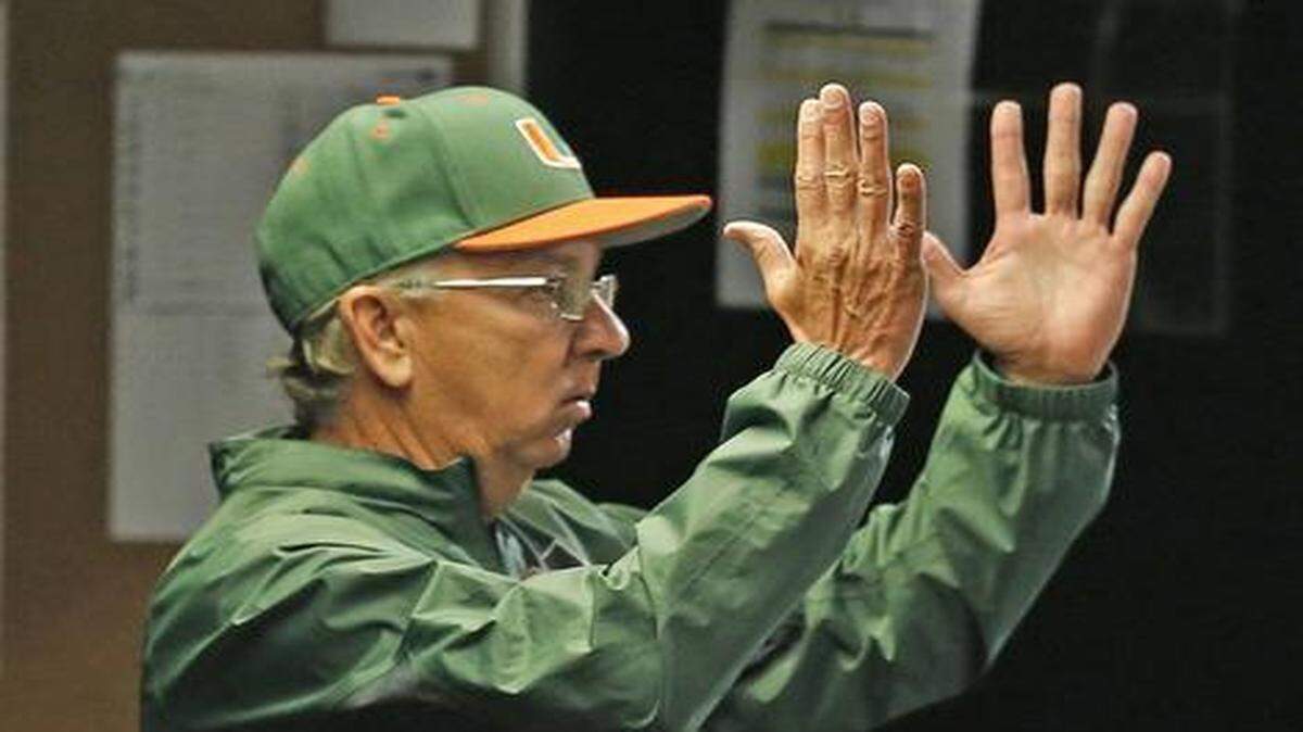UM coach Jim Morris (above) called Danny Garcia the player of the game against Barry University on Wednesday, Feb. 25, 2015. Garcia tossed a career-high 7 2/3 innings and struck out a career-high nine for the victory. 