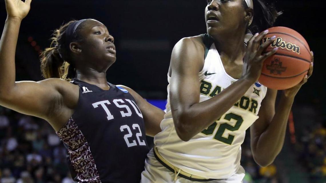 Former Miami High star basketball star and McDonald’s All-American Beatrice Mompremier, seen here playing for Baylor University, is transferring to the University of Miami. (AP Photo/Jerry Larson)