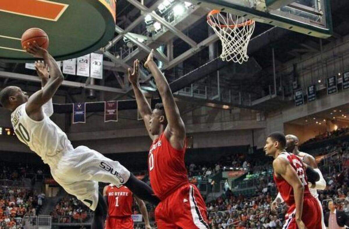 
University of Miami guard Sheldon McClellan shoots during the first half of the team’s game against the North Carolina State Wolfpack at the BankUnited Center in Coral Gables on Jan. 22, 2015.
