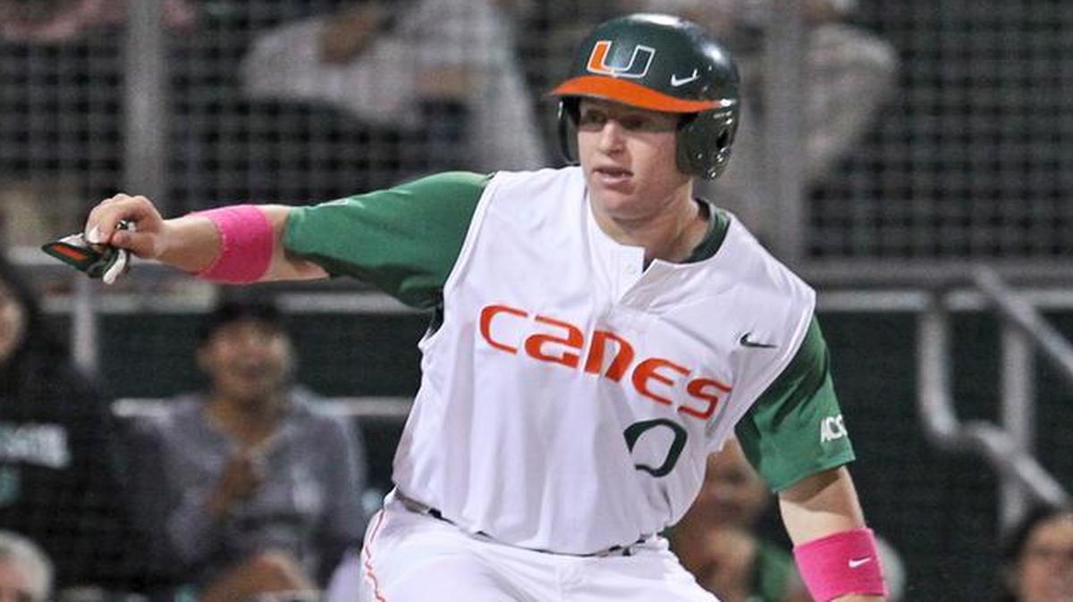 
UM’s Zack Collins, shown in a previous game, hit his eighth home run in the past nine games Tuesday, May 12, 2015 in a 14-6 win against FAU. 
