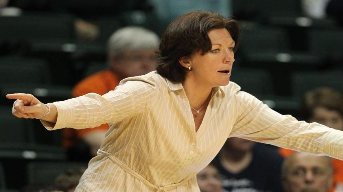 From the archives: UM basketball coach Kate Meier gestures during the University of Miami women's basketball vs. Davidson at the BankUnited Center on December 12, 2012.