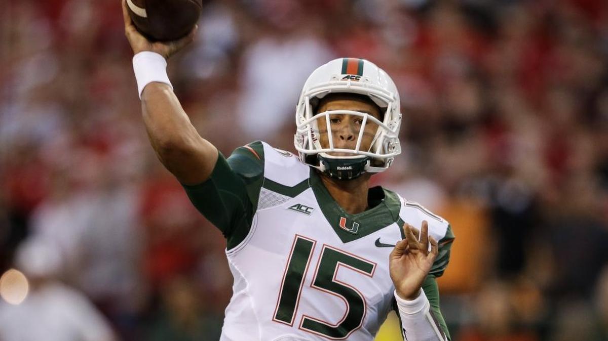 
UM quarterback Brad Kaaya throws in the first half against Nebraska in Lincoln, Neb., Saturday, Sept. 20, 2014. 

