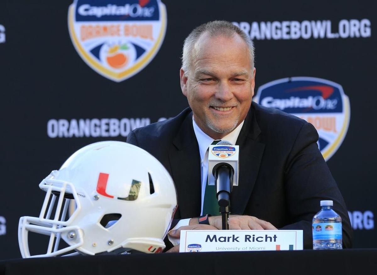 Miami Hurricanes coach Mark Richt speaks to the media during the 2017 Capital One Orange Bowl Head Coaches press conference at the Seminole Hard Rock Hotel on Dec. 6.