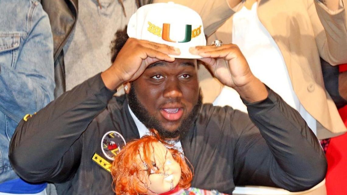 Plantation American Heritage defensive tackle Nesta Jade Silvera commits to the University of Miami at the school’s National Signing Day ceremony on Feb. 7, 2018.