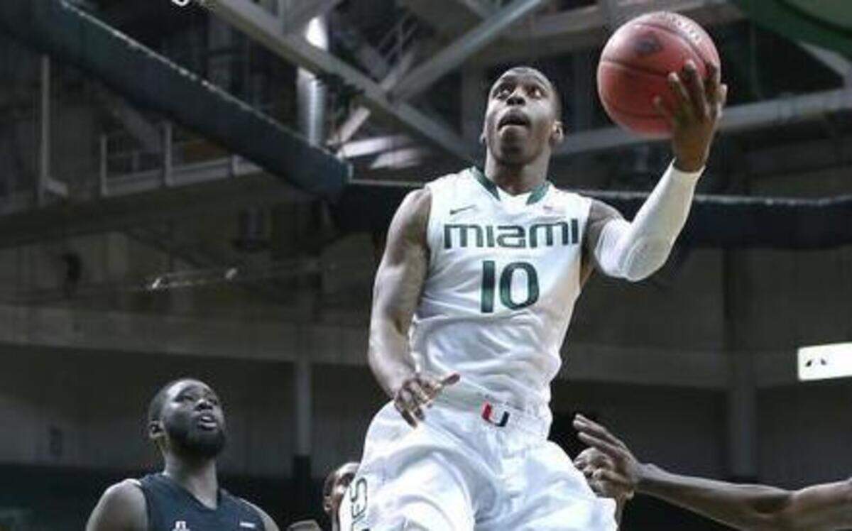 
UM guard Sheldon McClellan goes to the basket against North Carolina Central during the second half of their NIT game at BankUnited Center in Coral Gables on Tuesday, March 17, 2015.
