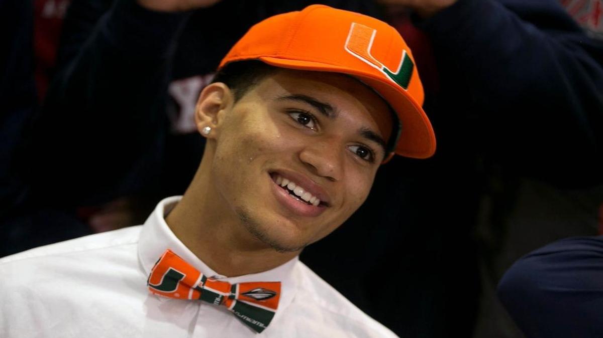 Oxbridge Academy football player, Travis Homer, signed with the University of Miami on National Signing Day in West Palm Beach, Florida on February 3, 2016.