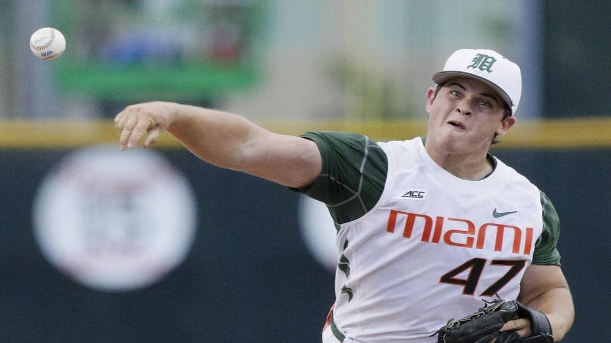 UM’s Enrique Sosa pitches against Columbia during the Coral Gables Regional of the NCAA tournament Sunday, May 31, 2015 at Mark Light Field.
