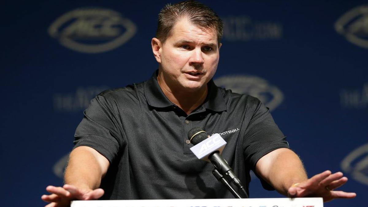 
Miami coach Al Golden responds to questions during the ACC NCAA football kickoff in Pinehurst, N.C., Tuesday, July 21, 2015. 
