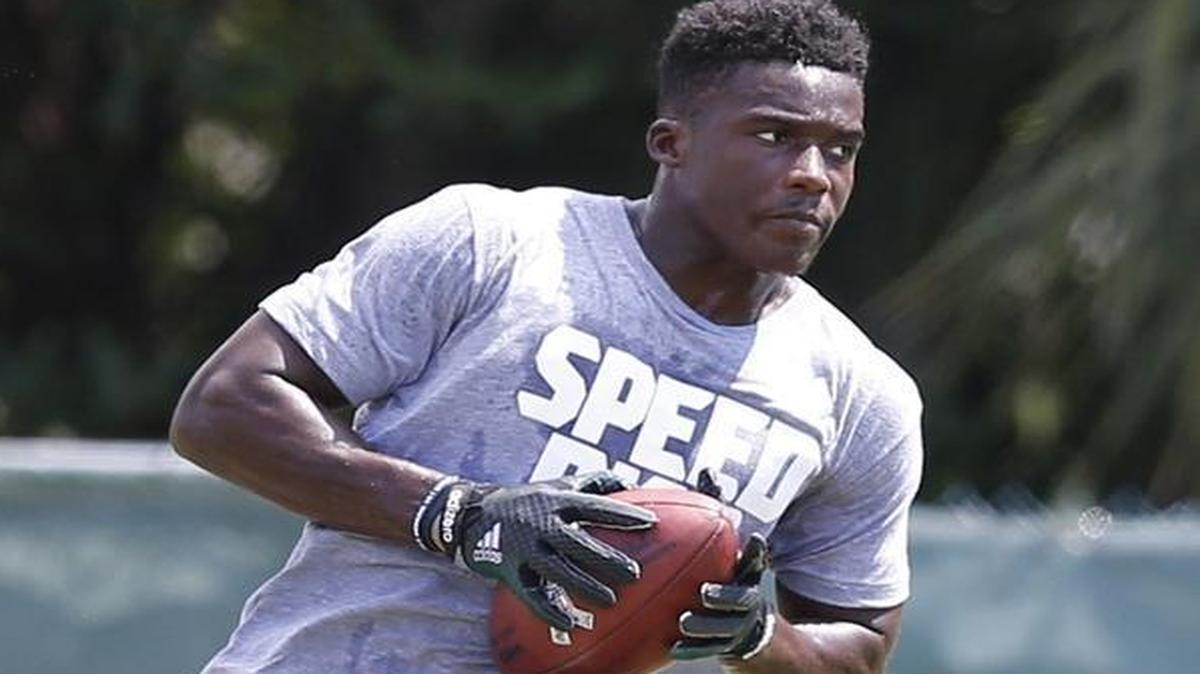 
Phillip Dorsett runs with the ball during drills as the University of Miami Hurricanes hold Pro Day on Wednesday, April 1, 2015.
