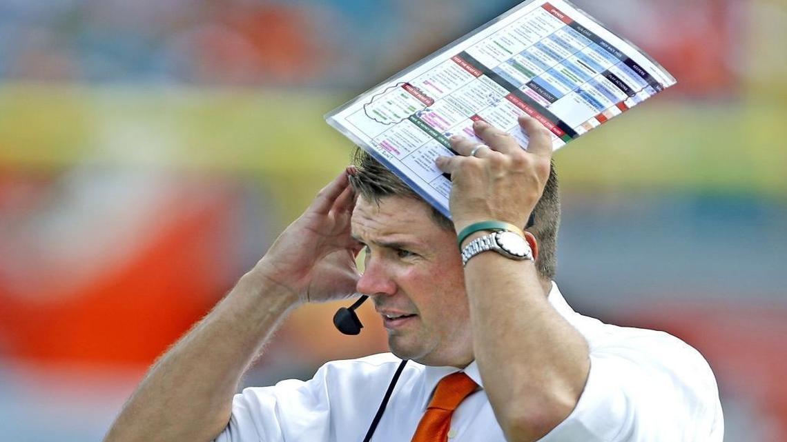Miami Hurricanes head coach Al Golden in the first quarter as the University of Miami hosts Clemson at Sun Life Stadium on Saturday, October 24, 2015.