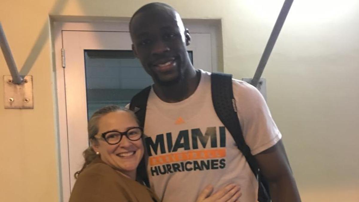 Former Hialeah Champagnat Catholic School principal Isabel Alonso remains close to UM center Tonye Jekiri, who arrived at the school in 2010 from Nigeria and is now an NBA prospect.