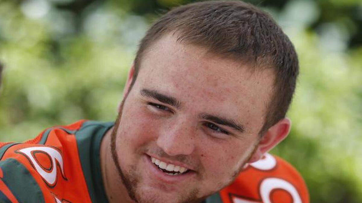 
Nick Linder is shown during UM media day Friday, Aug. 15, 2014.
