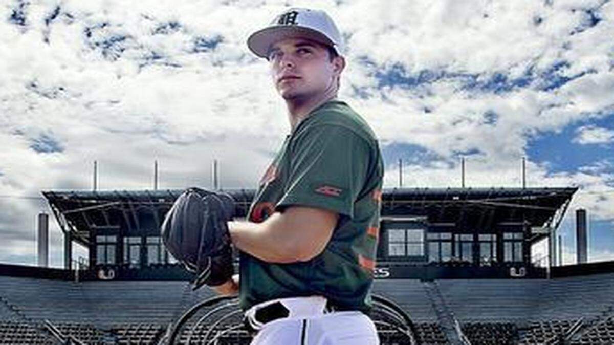 
UM pitcher Andy Suarez, shown at practice Monday, Feb. 9, 2015, was drafted by the Washington Nationals but chose to return to the Canes.
