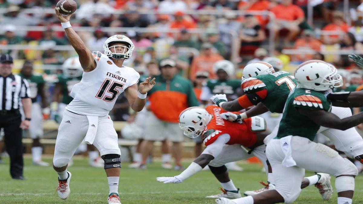 Quarterback Brad Kaaya during the University of Miami spring football game at Lockhart Stadium on Sat., April 16, 2016.