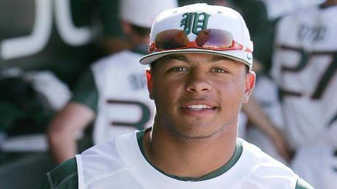 
University of Miami outfielder Malik Rosier is shown during a game against Rutgers, Feb. 15, 2015.
