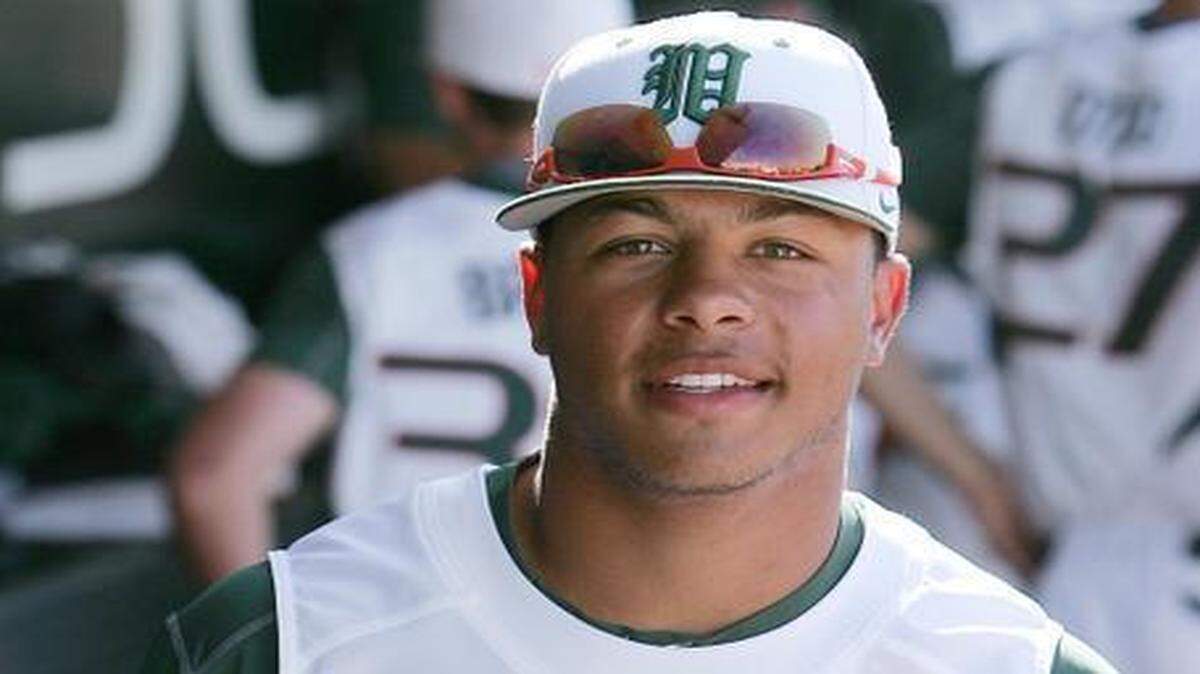 
University of Miami outfielder Malik Rosier is shown during a game against Rutgers, Feb. 15, 2015.
