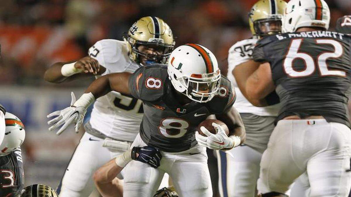 
UM running back Duke Johnson (8) said his aim is “to be myself, have fun and show who I am on and off the field.’ 
