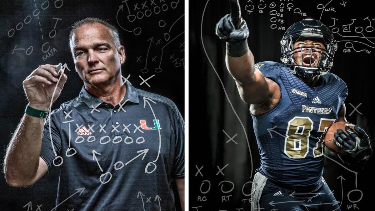 UM coach Mark Richt and FIU tight end Jonnu Smith