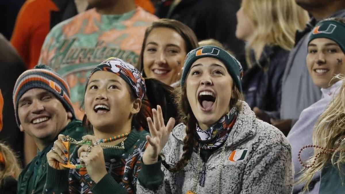 Miami fans show their support as the University of Miami Hurricanes play Clemson Tigers in the ACC Championship Game at Bank of America Stadium in Charlotte, N.C., on Saturday, Dec. 2, 2017.
