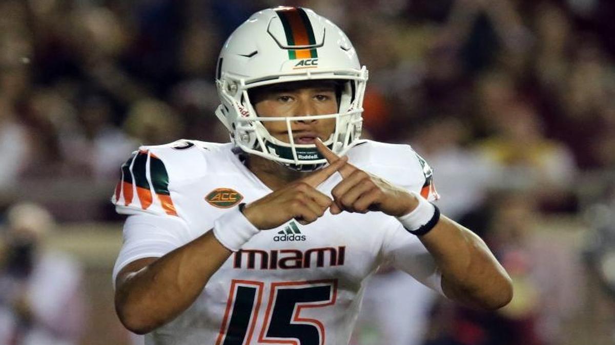 
Miami's quarterback Brad Kaaya calls a play against Florida State on Saturday, Oct. 10, 2015 in Tallahassee, Fla. Florida State won 29-24. 
