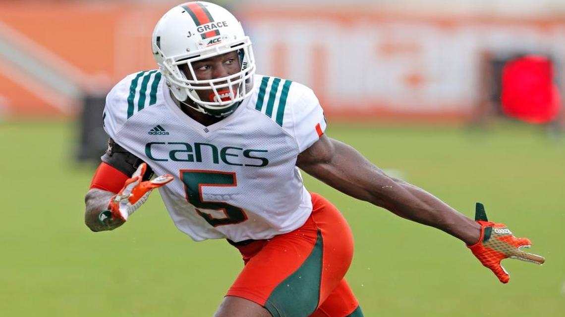 Jermaine Grace practices at the University of Miami on Saturday, August 6, 2016.