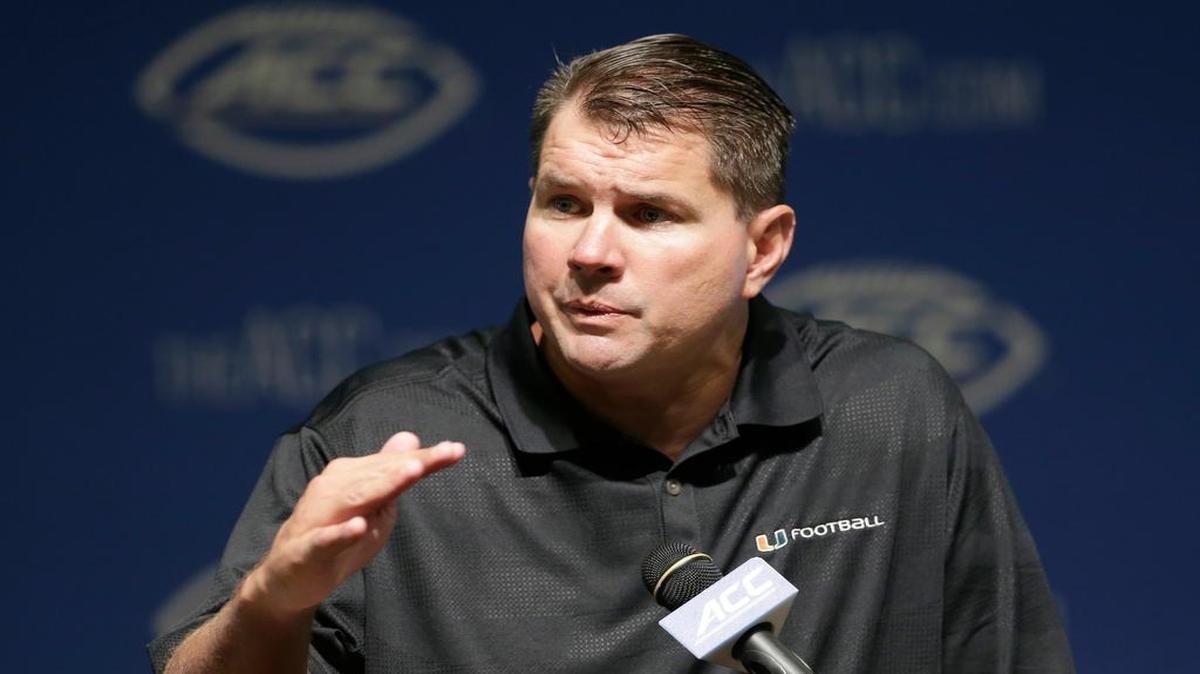 
Miami coach Al Golden responds to questions during the ACC NCAA football kickoff in Pinehurst, N.C., Tuesday, July 21, 2015. 
