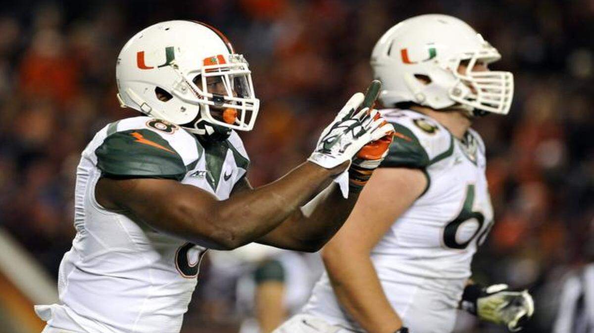 
Duke Johnson celebrates after one of his two touchdowns during Thursday night’s win. Johnson had a career-high 249 yards rushing.
