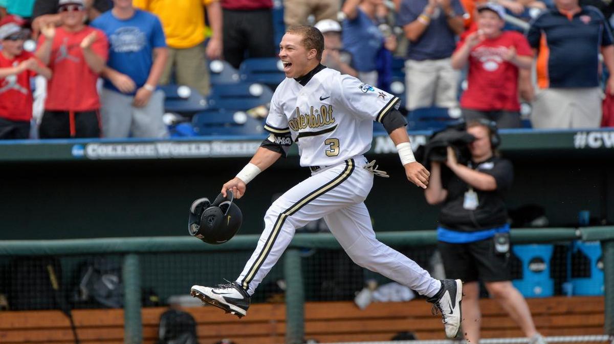 
Vanderbilt's Jeren Kendall celebrates his game-winning, two-run home run Monday. 
