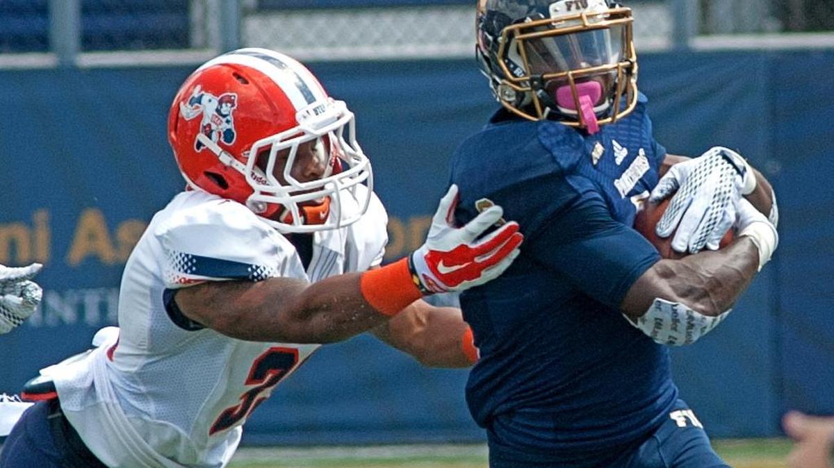 FIU Panthers cornerback Richard Leonard returns a punt during the second quarter as FIU takes on UTEP in a college football game at Florida International University on Saturday, Oct. 10, 2015 in Miami. FIU beat UTEP 52-12