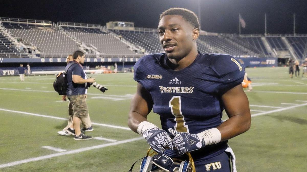 Florida International University Alex Gardner (1) walks off the field after a 31-14 victory over Marshall, Saturday, Nov. 19, 2016, in Miami.