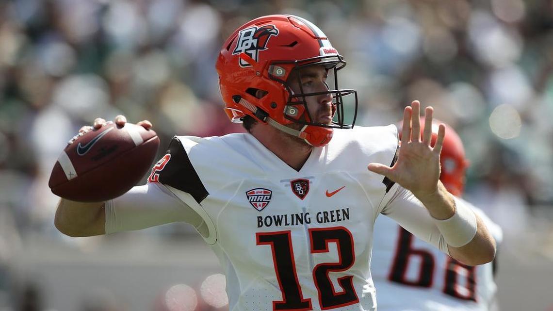 James Morgan of the Bowling Green Falcons throws a first-half pass while playing the Michigan State Spartans on Sept. 2 in East Lansing, Michigan. He is transferring to FIU.