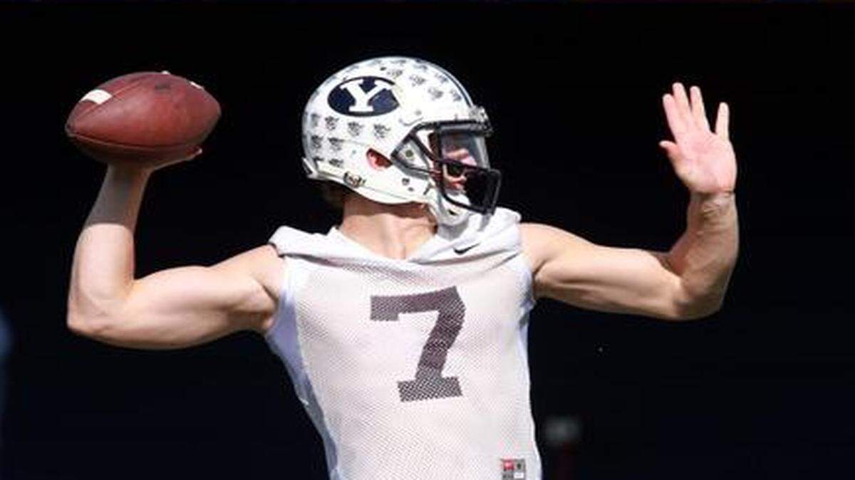 
Firing away: BYU’s starting quarterback Christian Stewart, a former backup, leads an offense ranked 25th nationally into Monday’s Miami Beach Bowl against Memphis. 
