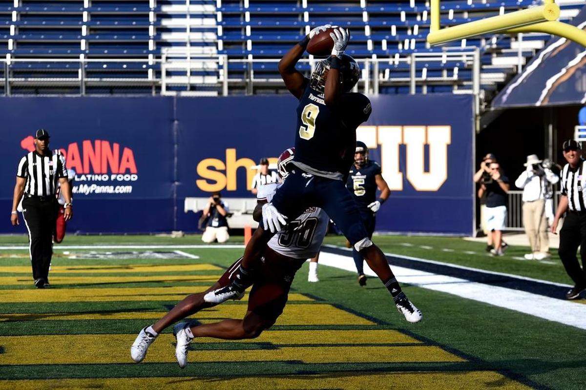 No. 9 Bryce Singleton of Florida International University as the team defeats University of Massachusetts, 63-45, on Dec. 2 at Riccardo Silva Stadium in Southwest Miami-Dade.