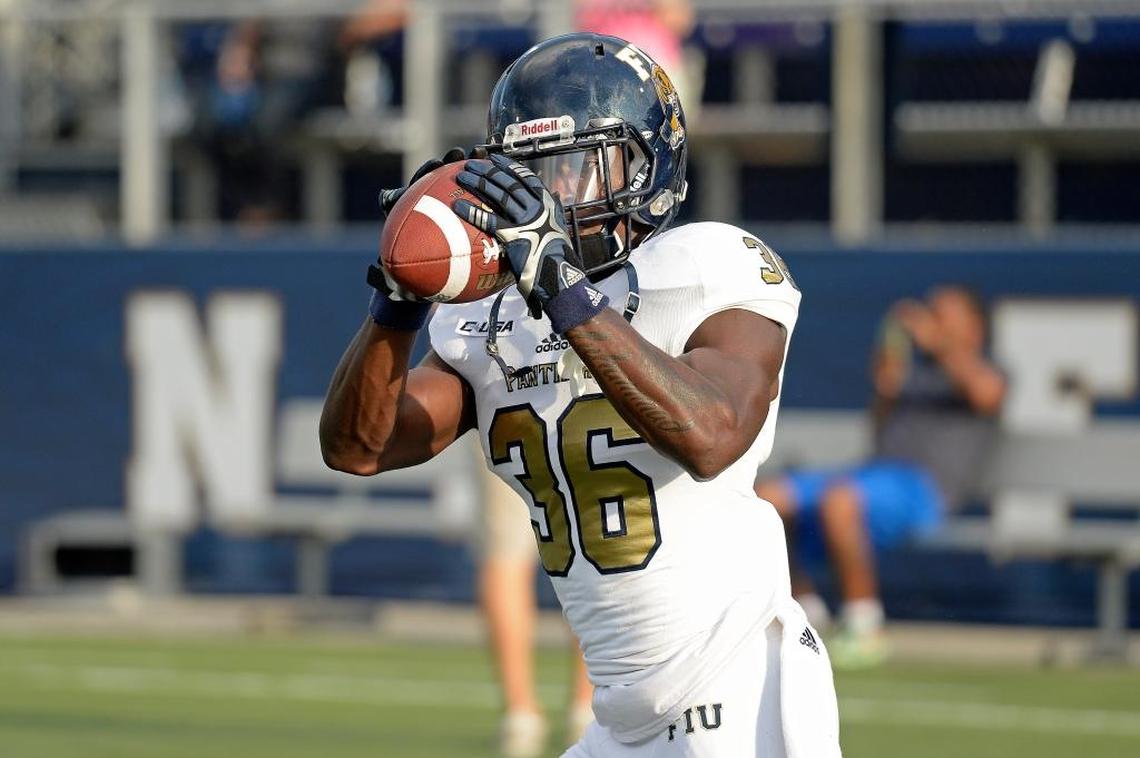 Florida International University cornerback Brad Muhammad runs through drills as the FIU Golden Panthers held their annual spring game in April 2015 at FIU Stadium in West Miami-Dade.