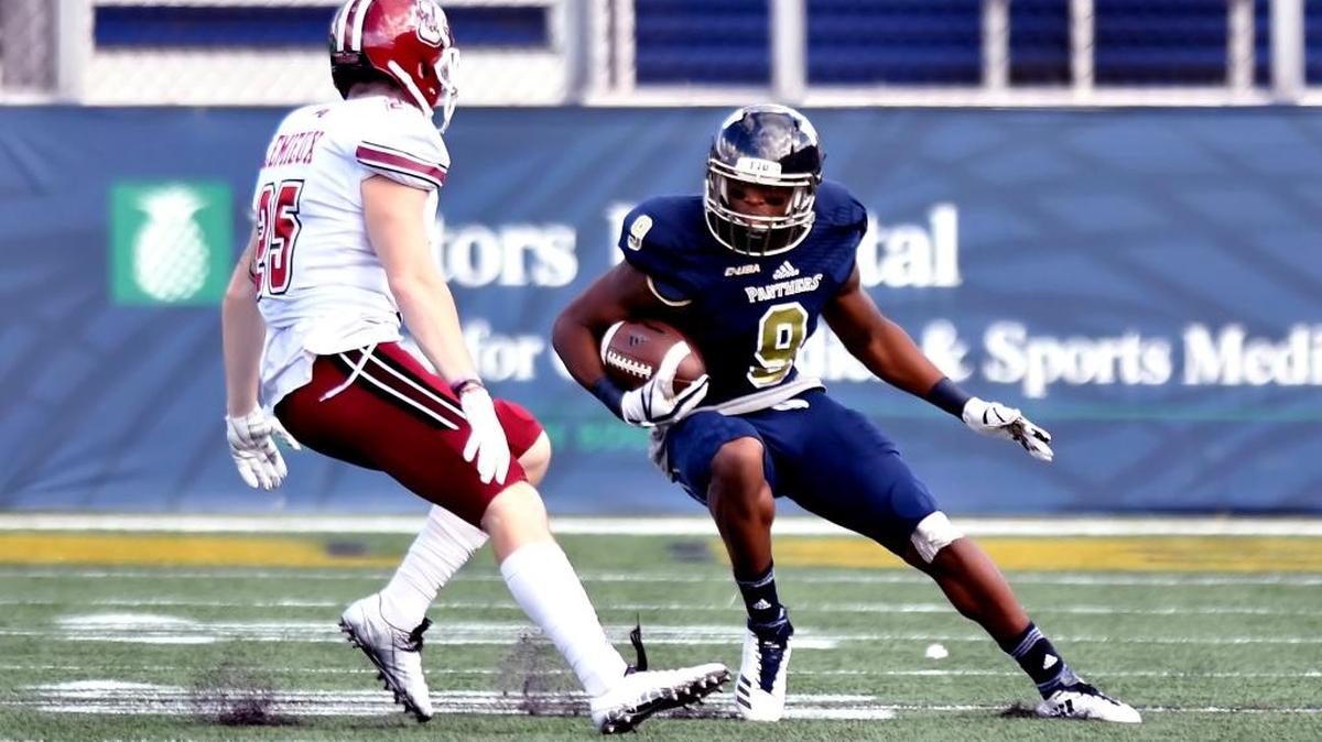 No. 9 Bryce Singleton of Florida International University as the team defeats University of Massachusetts, 63-45, on Dec. 2 at Riccardo Silva Stadium in Southwest Miami-Dade.